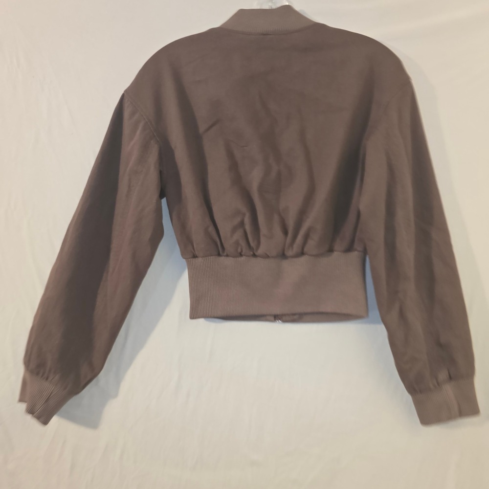 H&M Divided Bomber Jacket XS Women Brown Cropped Cotton Twill Streetwear Zip - Picture 10 of 10